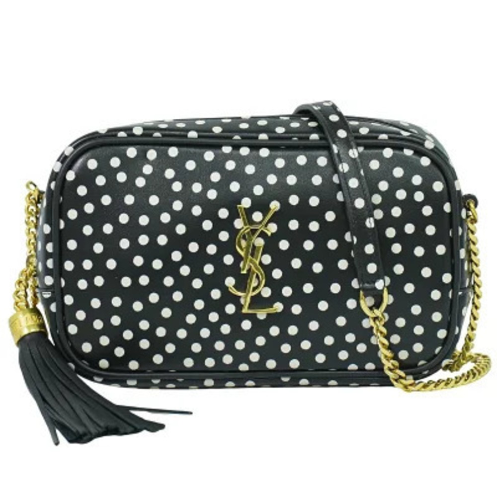 Saint Laurent Lou Tassel Dot Chain Leather Shoulder Bag Black White